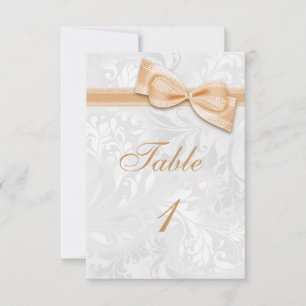 White Damask and Peach Faux Bow Invitation