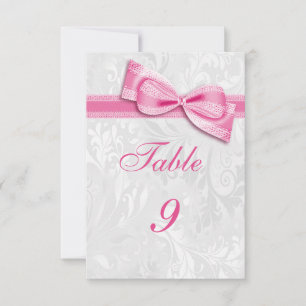 White Damask and Pink Faux Bow Invitation