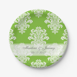 White Damask Any Colour Background Paper Plate
