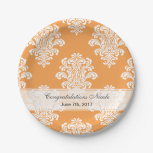 White Damask Any Colour Background Paper Plate