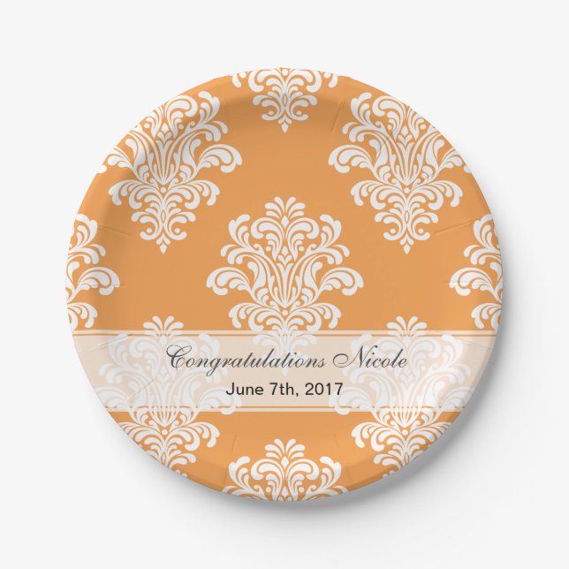 White Damask Any Colour Background Paper Plate (Front)