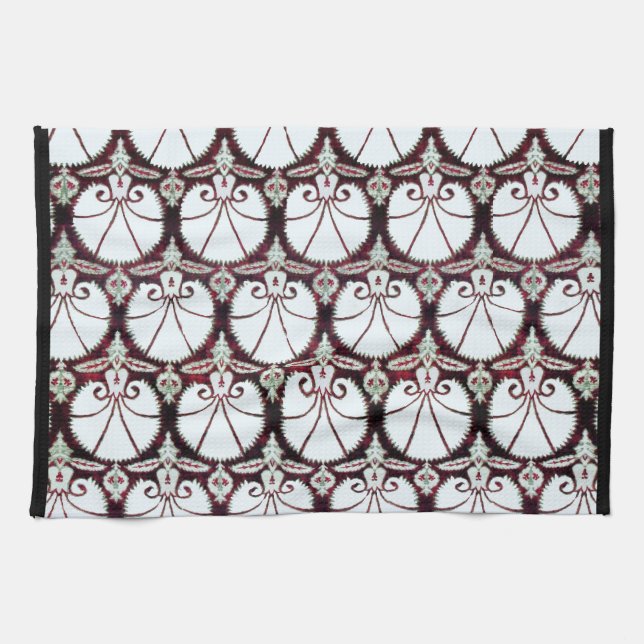 WHITE DAMASK CARNATIONS KITCHEN TOWEL (Horizontal)