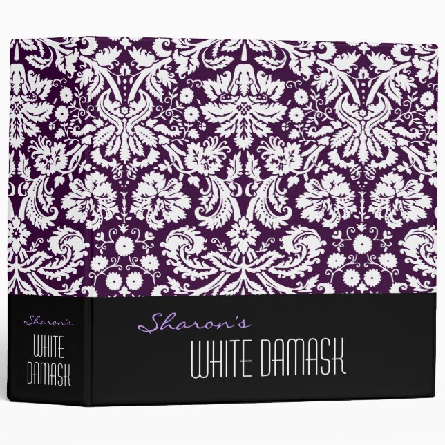 White Damask Custom 2 inch Binder (Front/Spine)