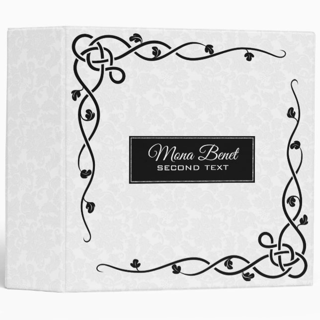 White Damask Floral Border Binder (Front/Spine)