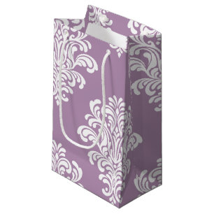 White Damask Floral Pattern Small Gift Bag