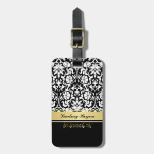 White Damask Luggage Tag