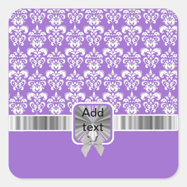 white damask on any colour square sticker (Front)