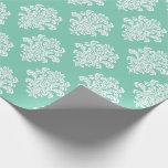 White Damask on Aqua Pattern Wrapping Paper<br><div class="desc">A beautifully feminine white damask over an aqua background.</div>