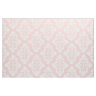 White Damask Scroll on Baby Pink Fabric