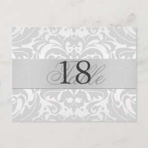 White Damask Silver Metal Table Number PostCard
