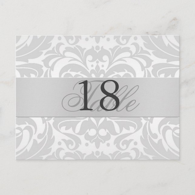 White Damask Silver Metal Table Number PostCard (Front)