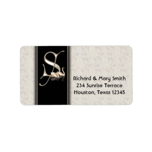 White Damask Swans Letter S Monogram Address Label