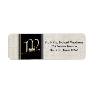 White Damask Swans Monogram M Address Labels
