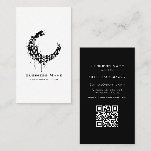 White Damask Swirl Pattern • Custom Editable Business Card (Front/Back)