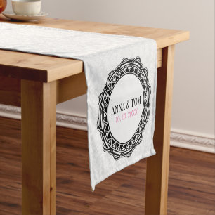 White Damask White Circle Short Table Runner