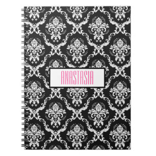 White Damask With Monogram Notebook