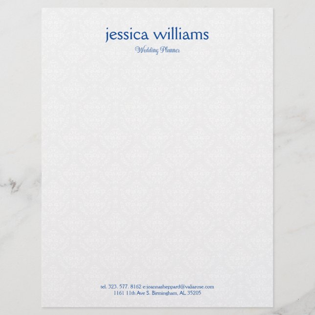 White Damasks Background Blue Typography Letterhead (Front)