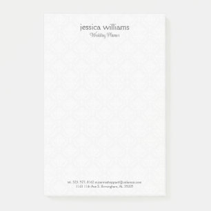 White Damasks Background Personalized Grey Text Post-it Notes