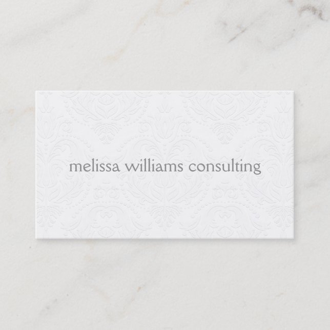 White Damasks Embossed Look Minimal Design Business Card (Front)