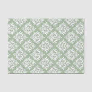 White Damasks Pattern Custom Sage Green Background Tissue Paper
