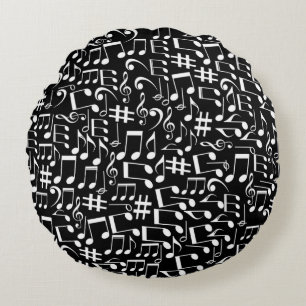 White Dancing Musical Notes Musicians Music Lovers Round Pillow