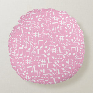 White Dancing Musical Notes Musicians Music Lovers Round Pillow