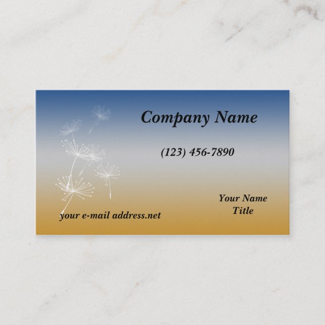 White Dandelion Blue Gold Business Card (Front)