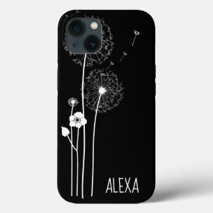 White Dandelion Bouquet on Black iPhone 13 Case