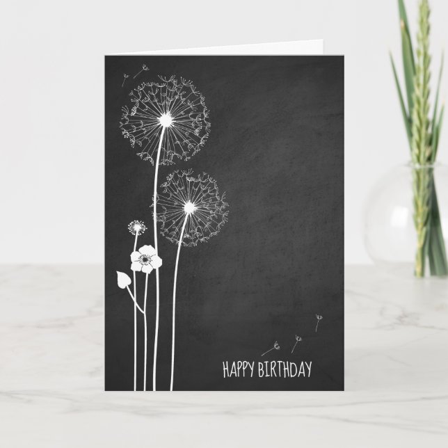White dandelion bouquet on chalkboard birthday card (Front)