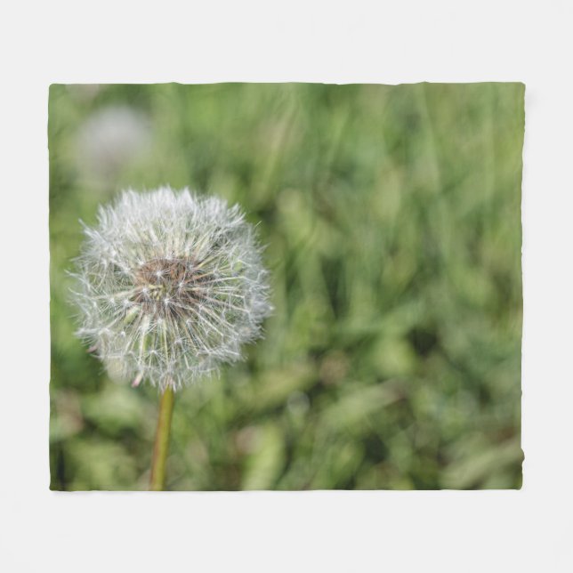 White dandelion flower on green grass fleece blanket (Front (Horizontal))