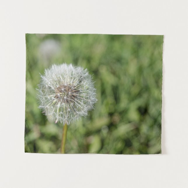 White dandelion flower on green grass tapestry (Front (Horizontal))