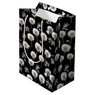 White Dandelion Fluff On Black Medium Gift Bag