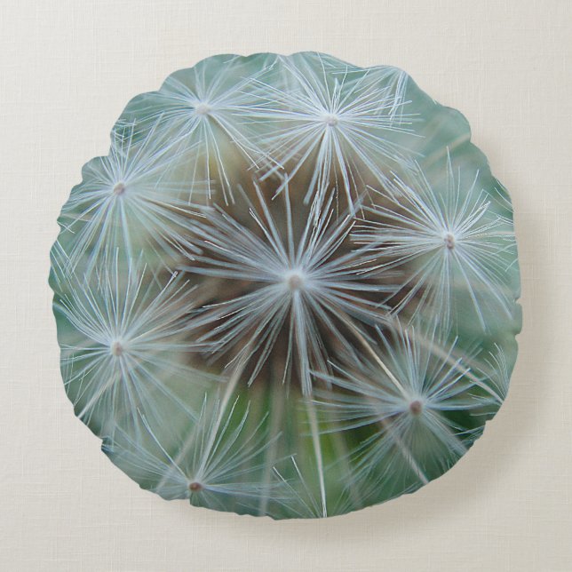 White Dandelion Pattern Round Pillow (Front)