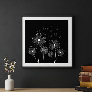 White Dandelions Line Art  Poster