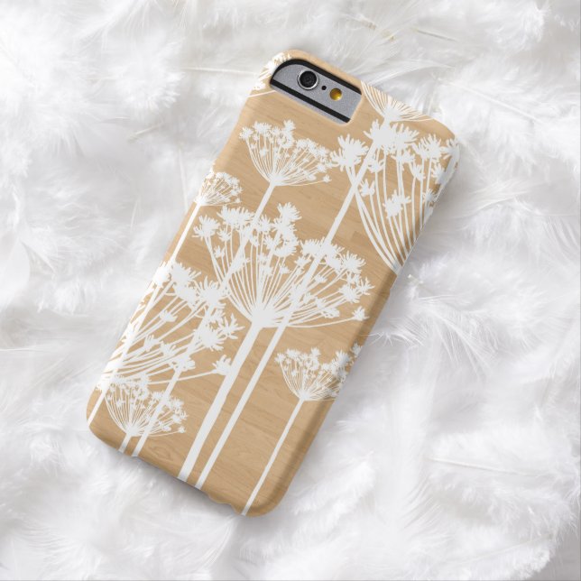 White Dandelions on Faux Wood iPhone 6 Case (In Situ)