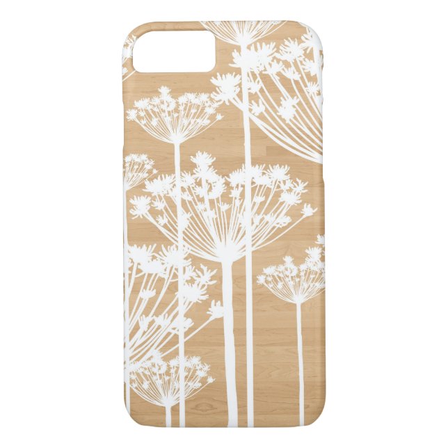 White Dandelions on Faux Wood iPhone 7 Case (Back)