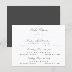 White Dark Grey Elegant Calligraphy multi-event RSVP Card