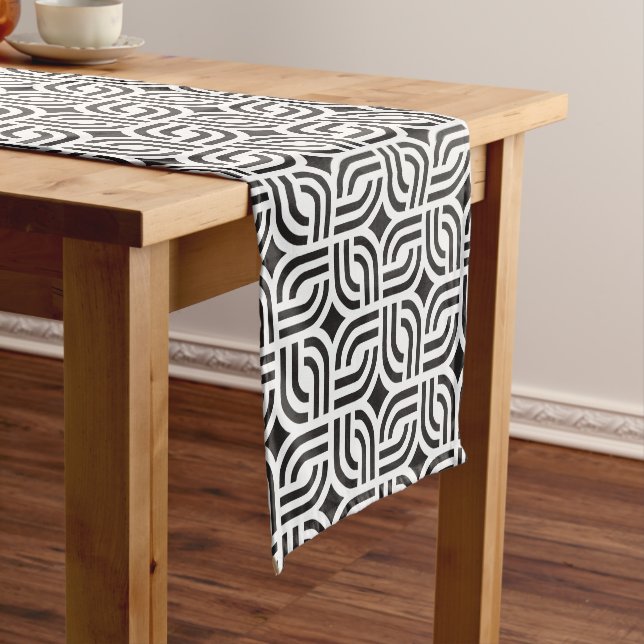 White dark-grey ornament patterns antique design short table runner (In Situ)