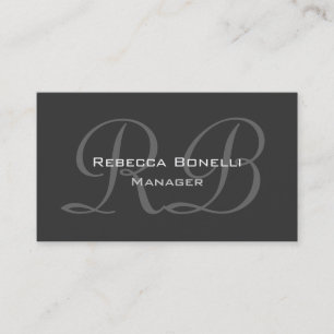White Dark Grey Script Monogram Business Card