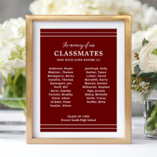 White Dark Red In Memory Of Class Reunion Memorial Poster
