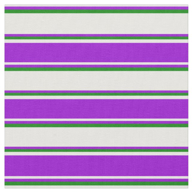 White, Dark Violet & Green Stripes/Lines Pattern Fabric (Close Up)