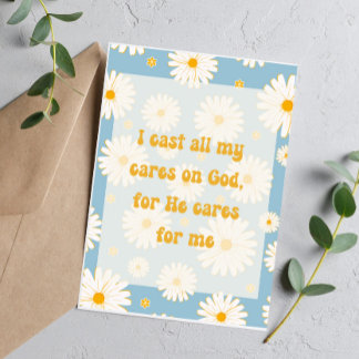 White Daysi Background Christian Affirmation Holiday Card