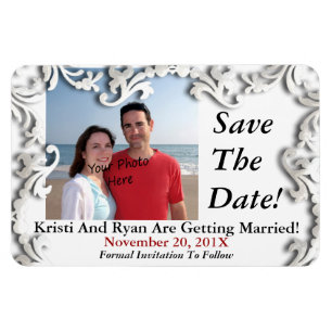 White Decorative Save The Date Or... Photo Magnets
