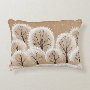 White decorative trees, winter branches. accent pillow