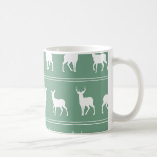 White Deer and Stag pattern on Acapulco Green Coffee Mug