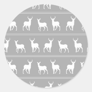 White Deer and Stag pattern on Grey Classic Round Sticker