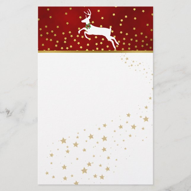 White Deer and Stars Christmas Stationery (Front)