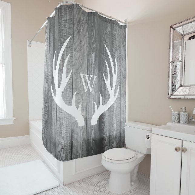 White Deer Antlers Grey Barn Wood Monogram (In Situ)