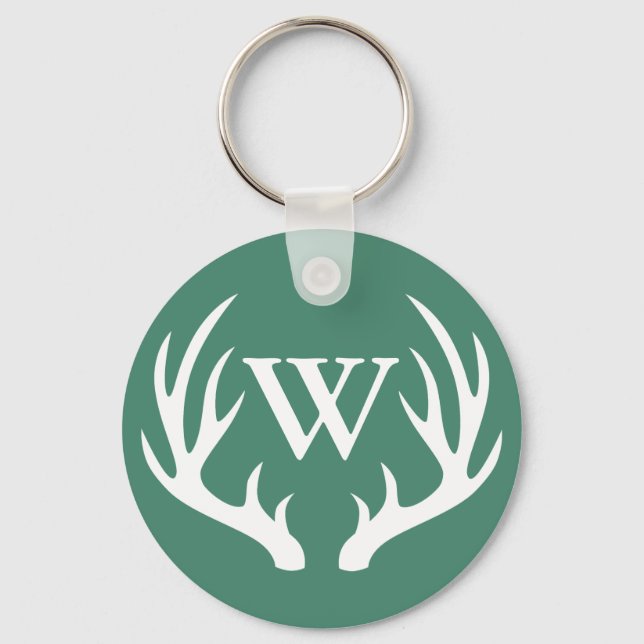 White Deer Antlers & Initial Letter Keychain (Front)