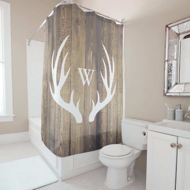 White Deer Antlers Light Barn Wood Monogrammed (In Situ)